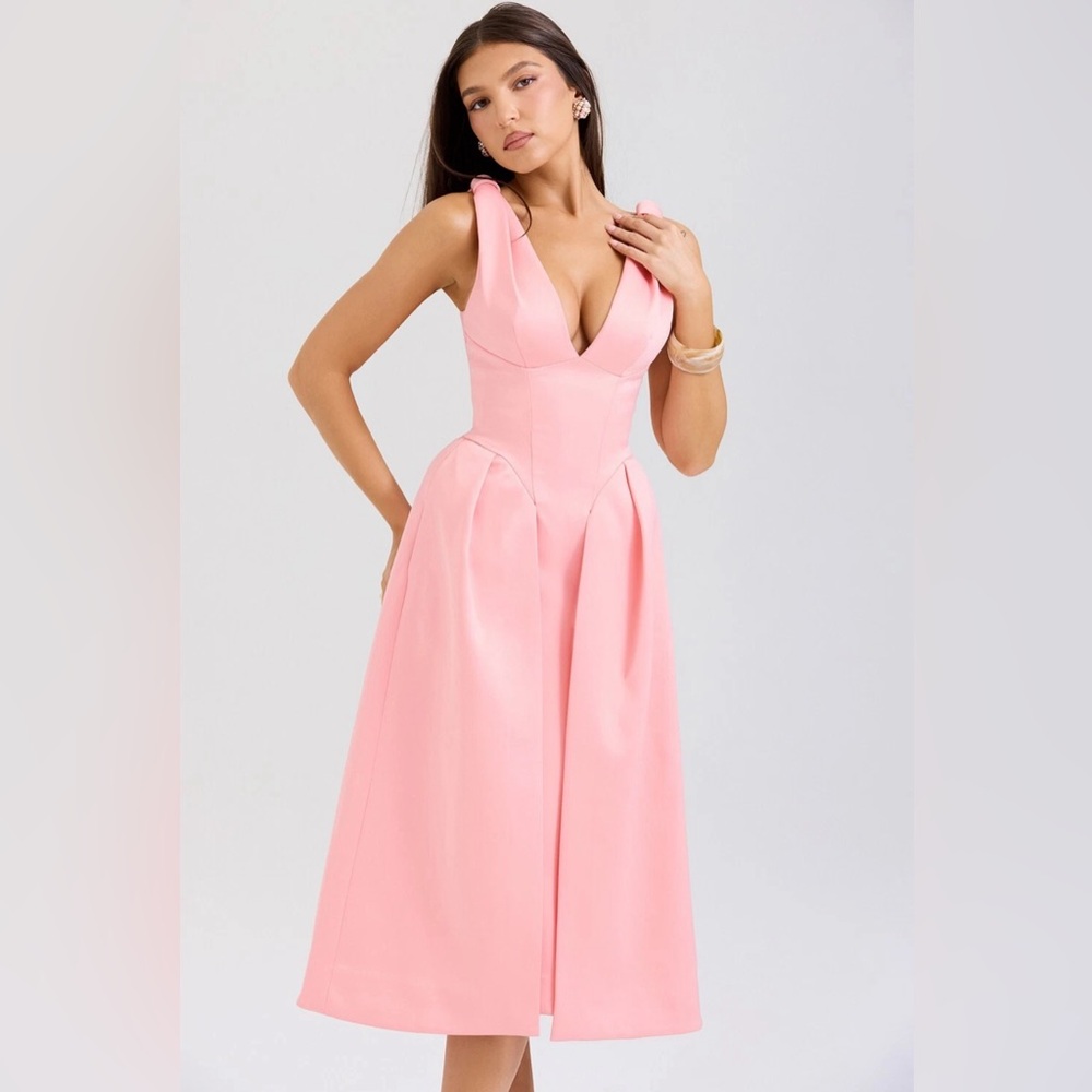 House of CB 'Paloma' Peach Satin Midi Dress Medium (Plus Cups) SALE ! 125$